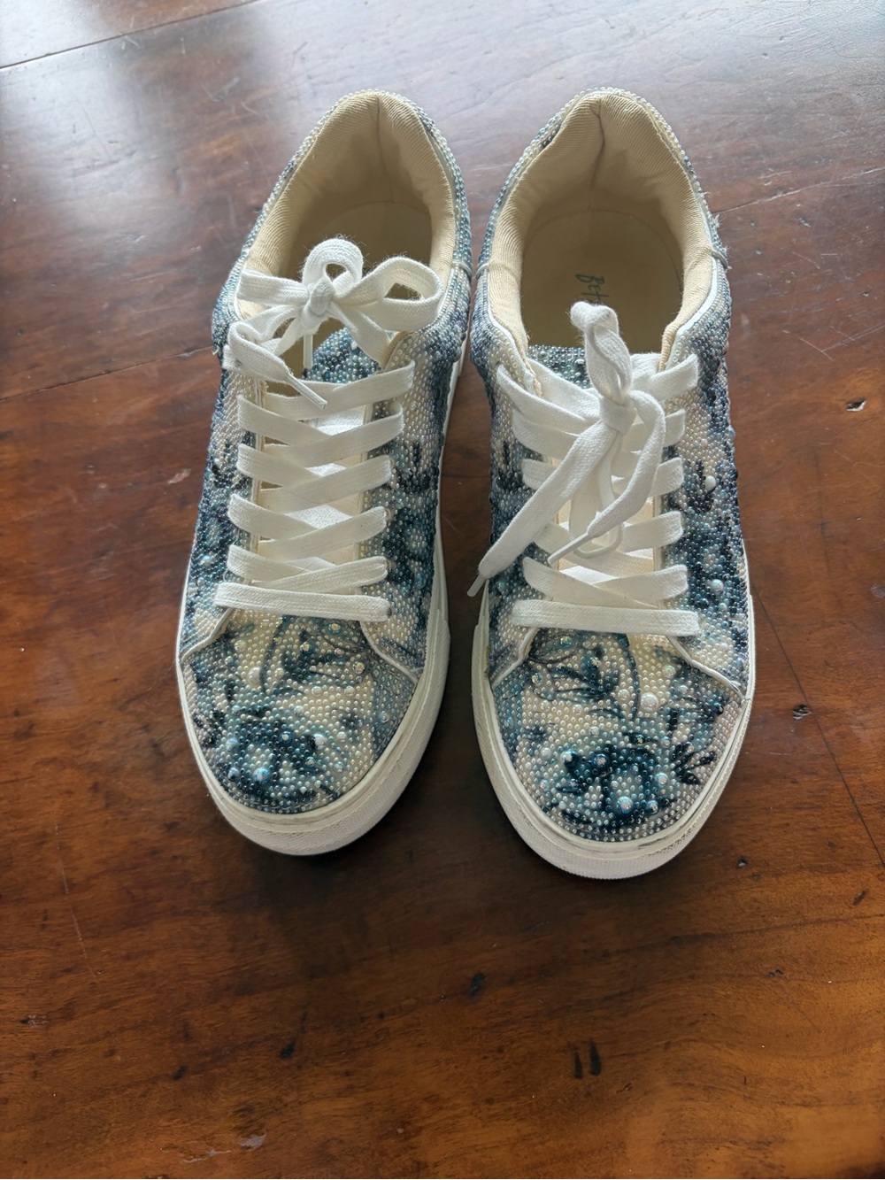 Betsey Johnson Blue Floral Beaded Sneakers